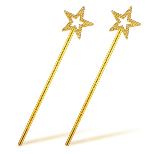 Molain 2pcs Prinzessin-Stab, Prinzessin Zauberstab, Zauberstäbe für Kinder Stern Glitzer Zauberstab Kostüm Requisiten Engel Zauberstab für Geburtstag Hochzeit Cosplay Rollenspiel Spielzeug(Gold) von Molain