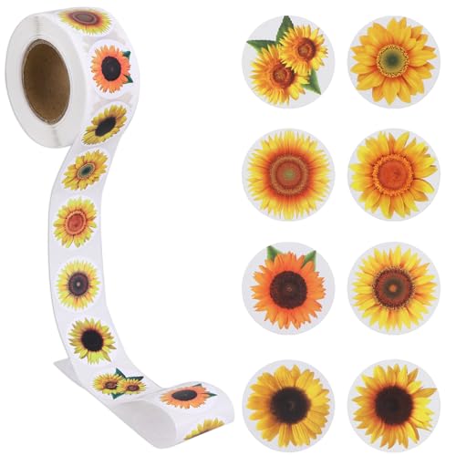 Molain 500 Stück Sonnenblume Aufkleber, Sonnenblumen Zum Kleben, mülltonnenaufkleber, Selbstklebende Blumen Aufkleber für Mülltonnen, Grußkarten, Umschläge, Deko, Weihnachten(1) von Molain