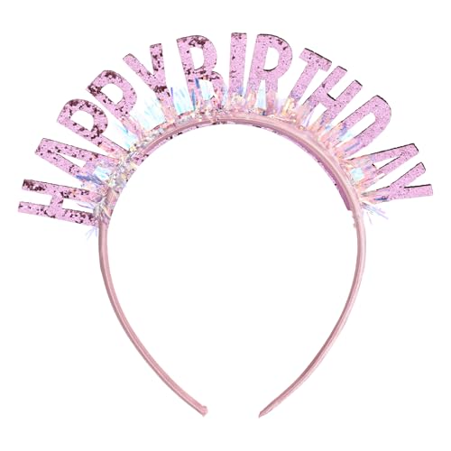 Molain Geburtstag Kronen Mädchen Stirnband, Geburtstag Haarreif für Mädchen, Rosa Happy Birthday Stirnbänder Kopfschmuck Prinzessin Tiara Zubehör für Frauen Mädchen Party Weihnachtsdekoration von Molain