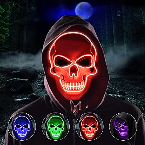 Molbory LED Purge Maske, Halloween Maske, LED Grusel Maske im Dunkeln Leuchtend, Halloween Purge Maske mit 3 Beleuchtungsmodi für Kostümspiele Cosplays Feste und Partys(Rot) von Molbory