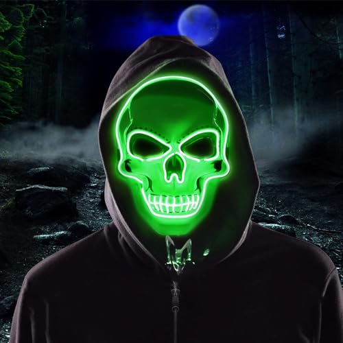 Molbory LED Purge Maske, Halloween Maske, LED Grusel Maske im Dunkeln Leuchtend, Halloween Purge Maske mit 3 Beleuchtungsmodi für Kostümspiele Cosplays Feste und Partys von Molbory