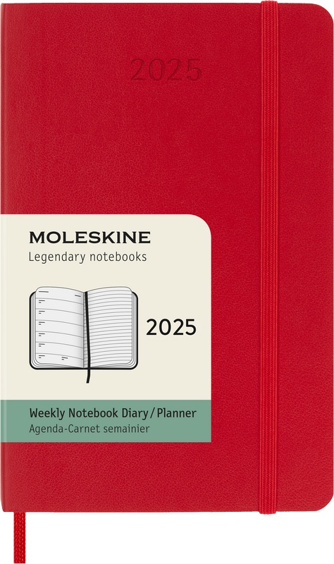 Moleskine Wochen-Notizkalender 2025 Klassik 1 Woche auf 1 Seite Pocket Softcover Scharlachrot von Moleskine