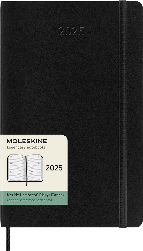 Moleskine Wochenkalender 2025 Klassik 1 Woche auf 2 Seiten horizontal Large Softcover Schwarz von Moleskine