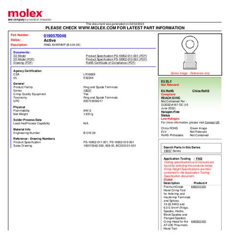 Molex 190570046 Ringkabelschuh von Molex