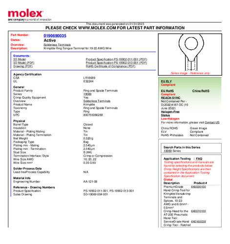 Molex 190690035 Ringkabelschuh Bulk von Molex