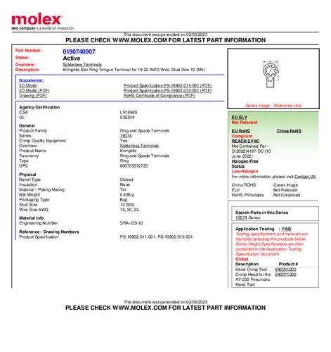 Molex 190740007 Ringkabelschuh Loch-Ø=5mm Bulk von Molex