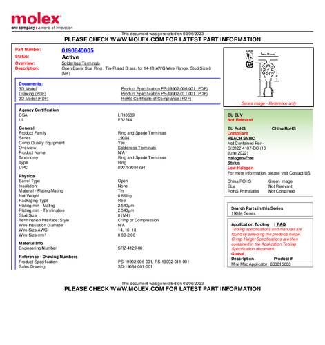 Molex 190840005 Ringkabelschuh Loch-Ø=4mm Tape von Molex