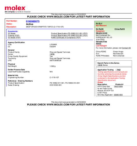 Molex 190980075 Gabelkabelschuh von Molex