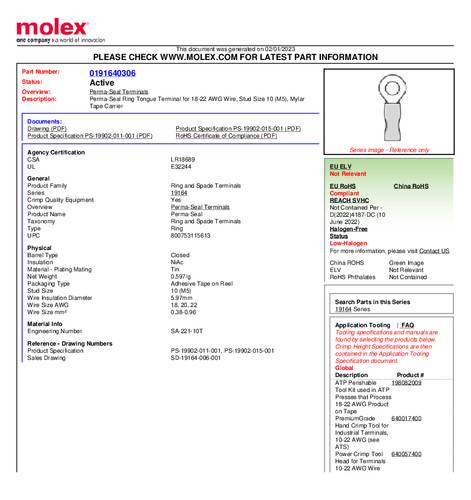 Molex 191640306 Ringkabelschuh Loch-Ø=5mm Tape von Molex