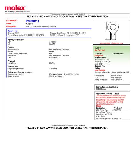 Molex 191930118 Ringkabelschuh von Molex