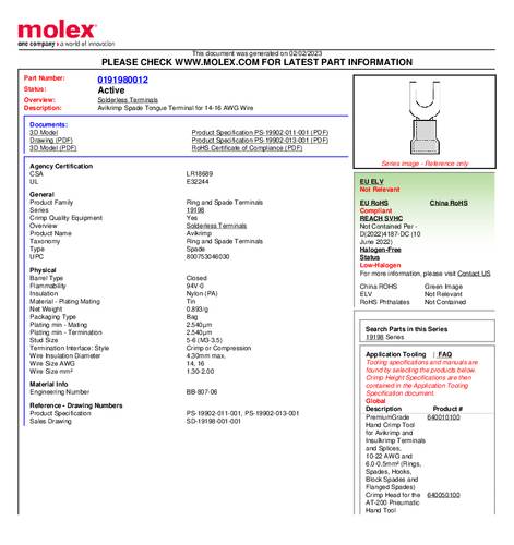 Molex 191980012 Gabelkabelschuh Bulk von Molex