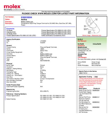 Molex 192210244 Ringkabelschuh Loch-Ø=9mm Bulk von Molex