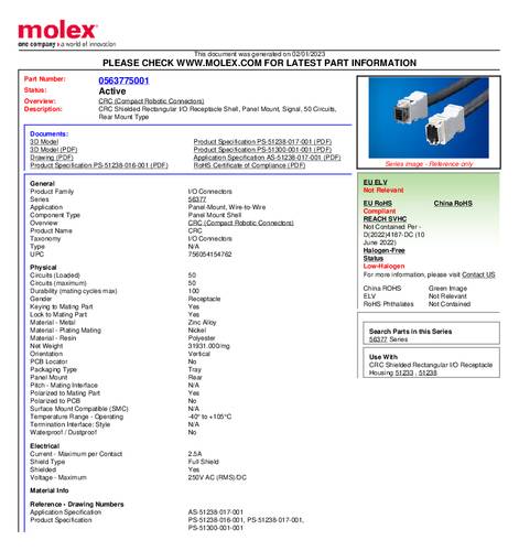 Molex Anbaurahmen 563775001 1 St. Tray von Molex