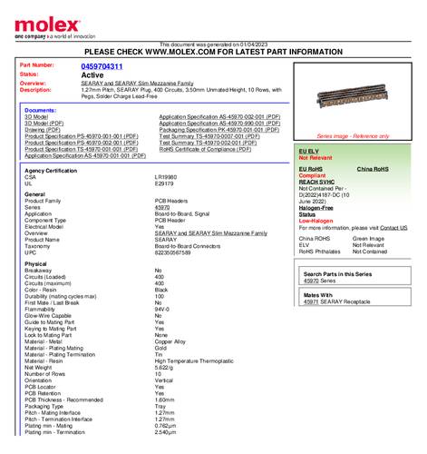 Molex Buchsengehäuse-Platine Anzahl Reihen: 10 459704311 1 St. Tray von Molex