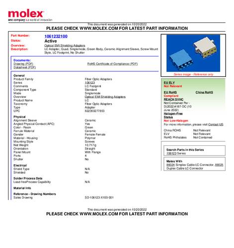 Molex LWL-Adapter 1061232100 von Molex