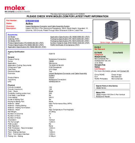Molex Mezzanine-Steckverbinder 765301030 1 St. Tray von Molex