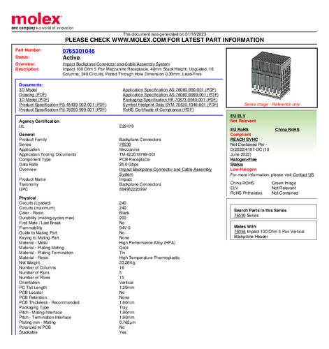 Molex Mezzanine-Steckverbinder 765301046 1 St. Tray von Molex