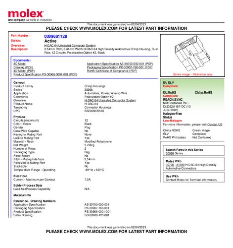 Molex Stiftgehäuse-Platine 309681128 Bulk von Molex