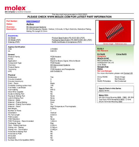 Molex Stiftleiste (Standard) 22284037 Bulk von Molex