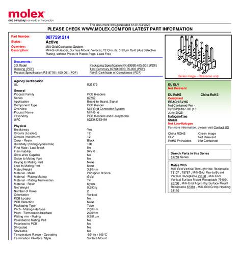 Molex Stiftleiste (Standard) 877591214 Tube von Molex