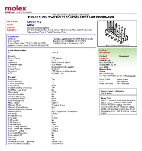 Molex Stiftleiste (Standard) 877591215 Tube von Molex