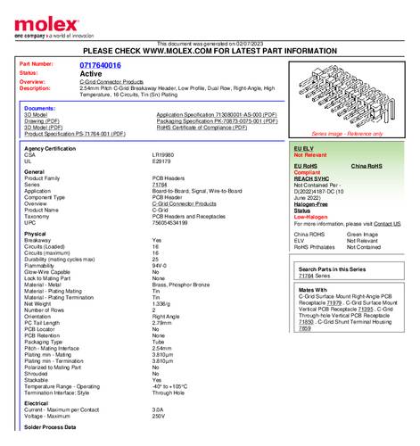 Molex Stiftleiste (Standard) Anzahl Reihen: 2 717640016 Tube von Molex