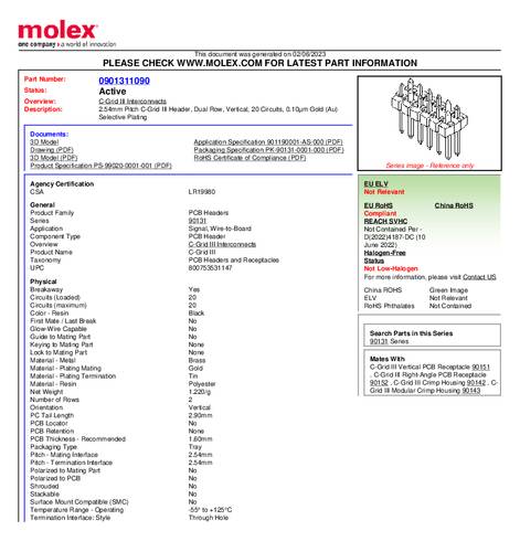 Molex Stiftleiste (Standard) Anzahl Reihen: 2 901311090 von Molex