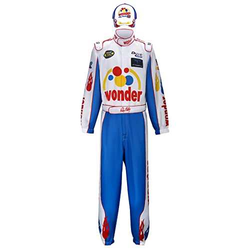 Erwachsene Ricky Bobby Racing Kostüm Overall Kappe Hut Vollanzug Set Outfit Herren Talladega Nächte Halloween Cosplay Party Requisiten (Erwachsene Blau, Small) von Mollardize