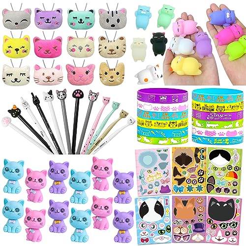 Katzen Party Geschenke für Kinder - 72Pcs Katzenparty Kindergeburtstag Zubehör, Katzen Briefpapier Set für Haustier Motto Geburtstagspartys, Goodie Bags Stuffers für Belohnungspreise im Klassenzimmer von Moltby