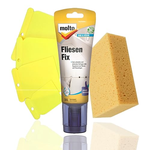 Molto Fliesenfix Fertigspachtel Set mit Spachtel und Schwamm (Set Grau) von Molto