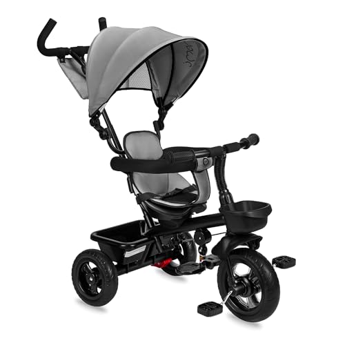 MoMi TELDE 5-in-1 Kinderdreirad, Tricycle mit 360°-Sitz mit 3-Punkt-Sicherheitsgurt, Fußstütze, Sonnendach, PU-Räder, Schiebegriff, Transportablage für Spielzeug von Momi