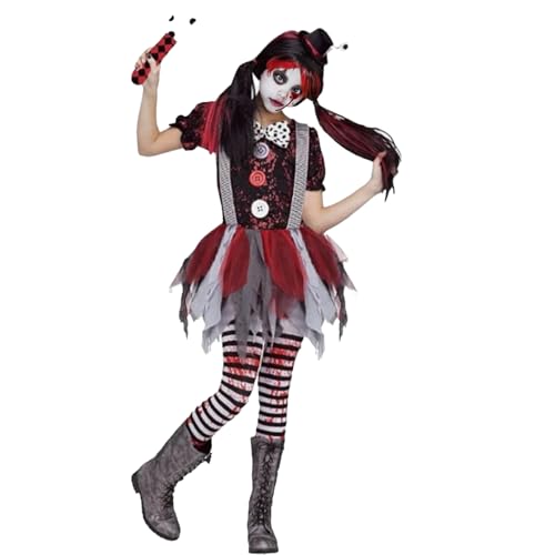 Momkonzz Halloween Kostüme Kinder Horror Killer Clown Kostüm für Mädchen Böser Narren Kleid Rollenspiel Cosplay 10-12 Jahre von Momkonzz