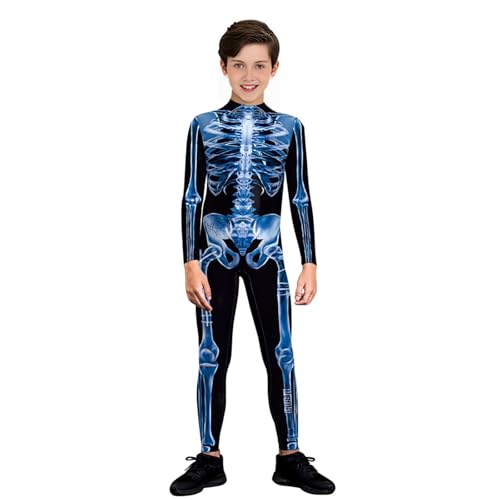 Momkonzz Kinder Halloween Kostüm Horror Skelett Kostüme für Jungen und Mädchen Skelett Cosplay Zip Up 5-6 Jahre von Momkonzz