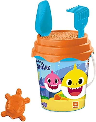 Mondo Toys - BUCKET SET + WATER CAN BABY SHARK - Sandeimer Set ø17 cm mit Giesser - 6-Teiliges Strandspielzeug Set für Kinder ab 3 Jahren, Strandset - 28643 von Mondo