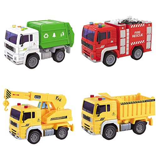 Mondo Motors – Friction Truck Assortment – LKW mit Rückzugkupplung für Kinder – Größe 20 cm – Arbeitslastwagen, Abfälle, Feuerwehrwagen – 51174 von Mondo