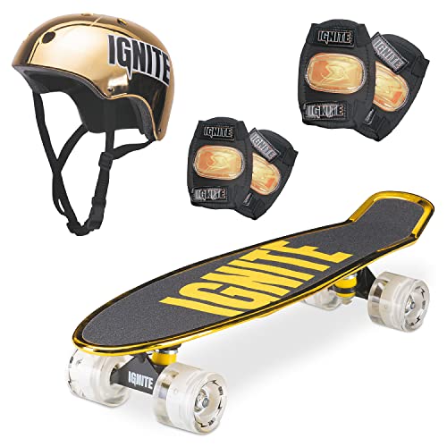 Mondo Gold Street Toys-Chroma Combo Pack-Skateboard Flash LED Wheels | Helmet & Protections Included – 25568, 55 x 15 von Mondo