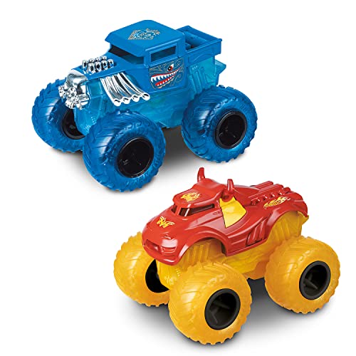 Mondo Motors Hot Wheels Double Smash - Pack 2 Auto Licht und Sound mit Rückzug für Kinder - Bone Shaker, Rev Tred, 51235, blau/rot von Mondo