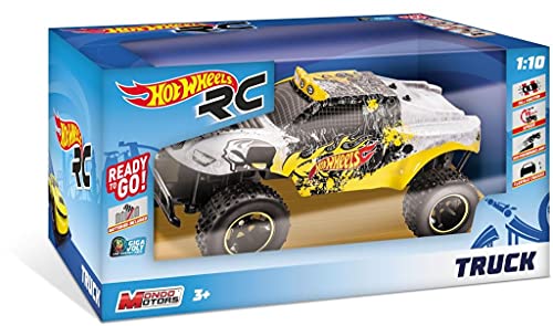 Mondo Motors Hot Wheels Rock Monster ferngesteuertes Auto im Maßstab 1:24, Doppelfrequenz, bis zu 10 km/h Geschwindigkeit, Gehäuse aus Lexan, Full Function für Kinder, sortiertes Modell, 63339 von Mondo