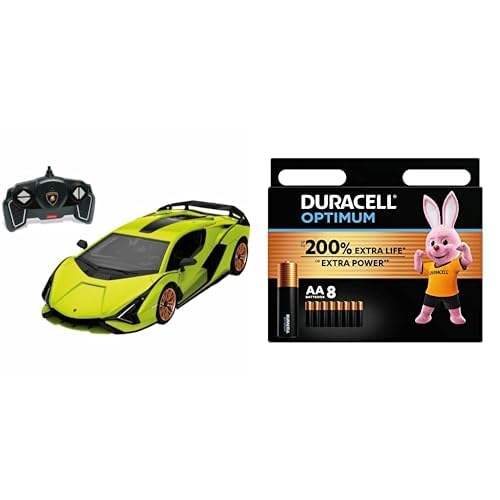 Mondo Motors RC Kit Lamborghini Sian, Geschwindigkeit 8 km/h, Maßstab 1:18, Grün, 63692 + Duracell Optimum Batterien AA, 8 Stück, bis zu 200% zusätzliche Lebensdauer oder extra Power von Mondo