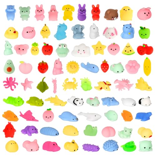 Monemey Squishy Kawaii Set, 80 Stück Squishies Soft Silikon Spielzeug Anti Stress, Fidget Toys Set Antistressball Party Geschenke Füllstoff Dekoration Mitgebsel Kindergeburtstag für Jungen Mädchen von Monemey