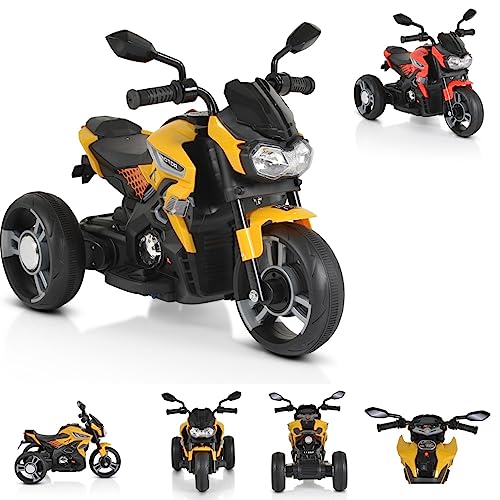 Moni Kinder Elektromotorrad Colombo Scheinwerfer, Zwei Motoren, MP3, bis 7 km/h, Farbe:gelb von Moni