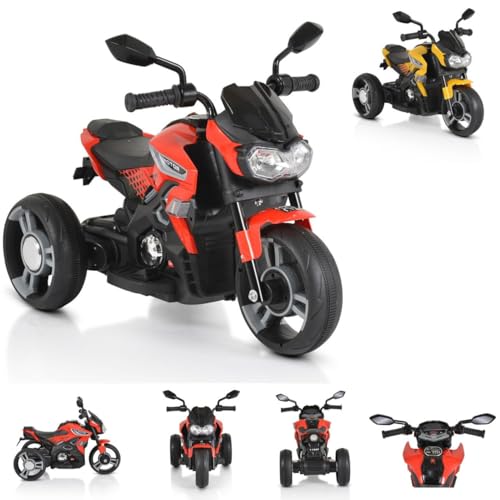 Moni Kinder Elektromotorrad Colombo Scheinwerfer, Zwei Motoren, MP3, bis 7 km/h, Farbe:rot von Moni