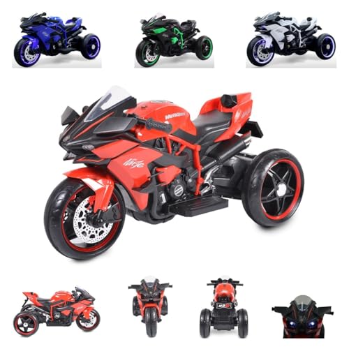 Moni Kinder Elektromotorrad Ninja, DREI Kunststoffräder, LED-Beleuchtung, Mp3, Farbe:rot von Moni