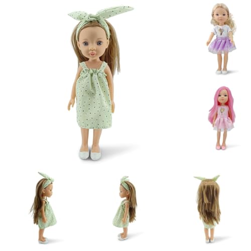 Moni Kinderpuppe 33 cm Pretty Doll Kleidung Haare Schuhe beweglich ab 3 Jahren, Farben:grün von Moni