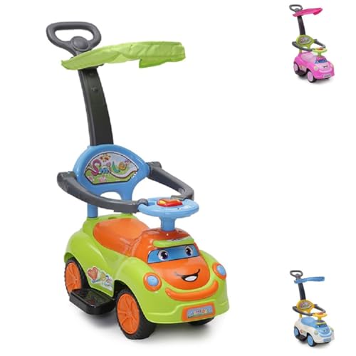 Moni Rutschauto Smile 2in1 für Kinder mit Griff zum Schieben durch Erwachsene und Sonnendach (Grün) von Moni