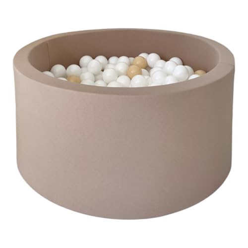 Monio for Kids - Beige Runder Trockener Ballpool mit 200 Bällen 90x40 cm Baby Bällebad Spielpool weiche Ränder Abnehmbarer Bezug waschbar sicherer Spielplatz für Kleinkinder von Monio for Kids