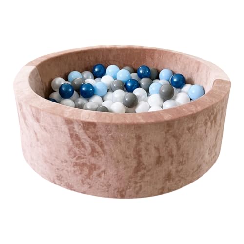 Monio for Kids - Beige Runder aus Weicher Samt Trockener Ballpool mit 200 Bällen Baby Bällebad Spielpool weiche Ränder Abnehmbarer Bezug waschbar sicherer Spielplatz für Kleinkinder von Monio for Kids