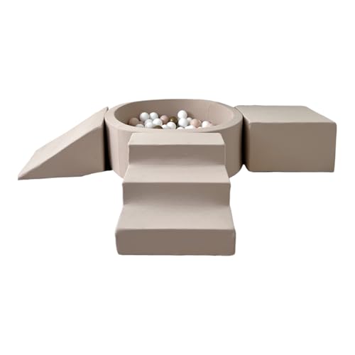 Monio for Kids Beige Schaumstoff-Spielset mit Bällebad und 200 Bällen Waschbare Bezüge 50x45x30 cm Sicheres Spielen für Kinder von Monio for Kids