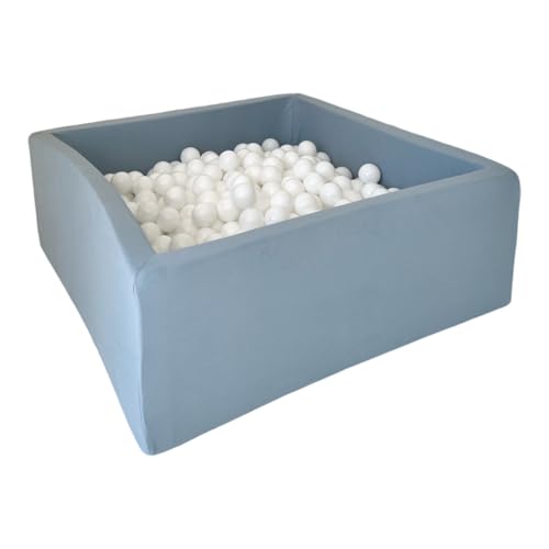 Monio for Kids - Blau Quadratische Trockener Ballpool mit 400 Bällen 106x106x40 cm Baby Bällebad Spielpool weiche Ränder Abnehmbarer Bezug waschbar sicherer Spielplatz für Kleinkinder von Monio for Kids