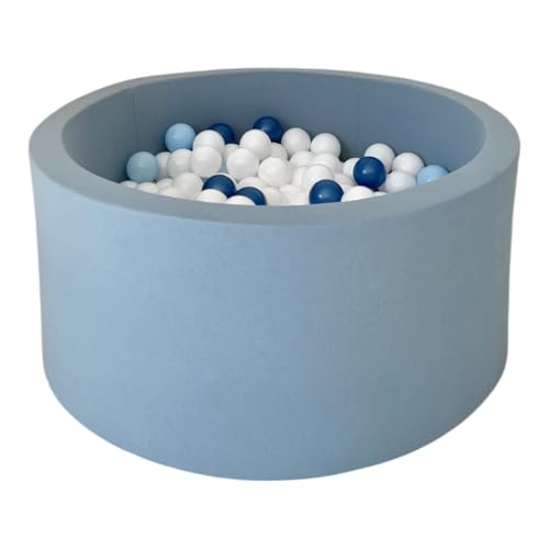 Monio for Kids - Blau Runder Trockener Ballpool mit 200 Bällen 90x40 cm Baby Bällebad Spielpool weiche Ränder Abnehmbarer Bezug waschbar sicherer Spielplatz für Kleinkinder von Monio for Kids